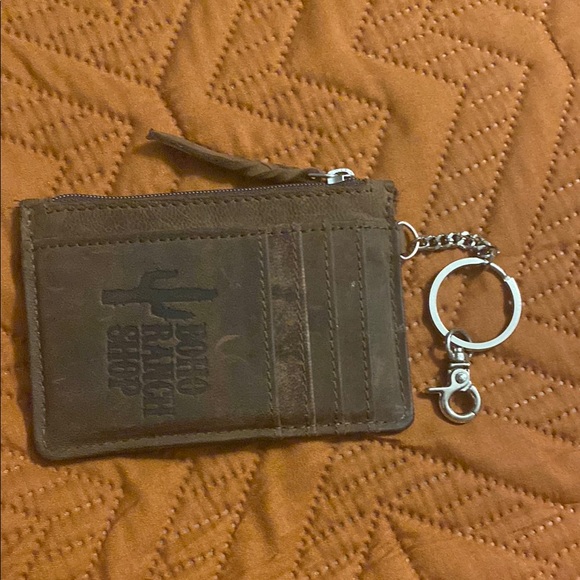 Thunderbird Cowhide Leather Keychain Wallet with Turquoise Accent - Picture 2 of 4